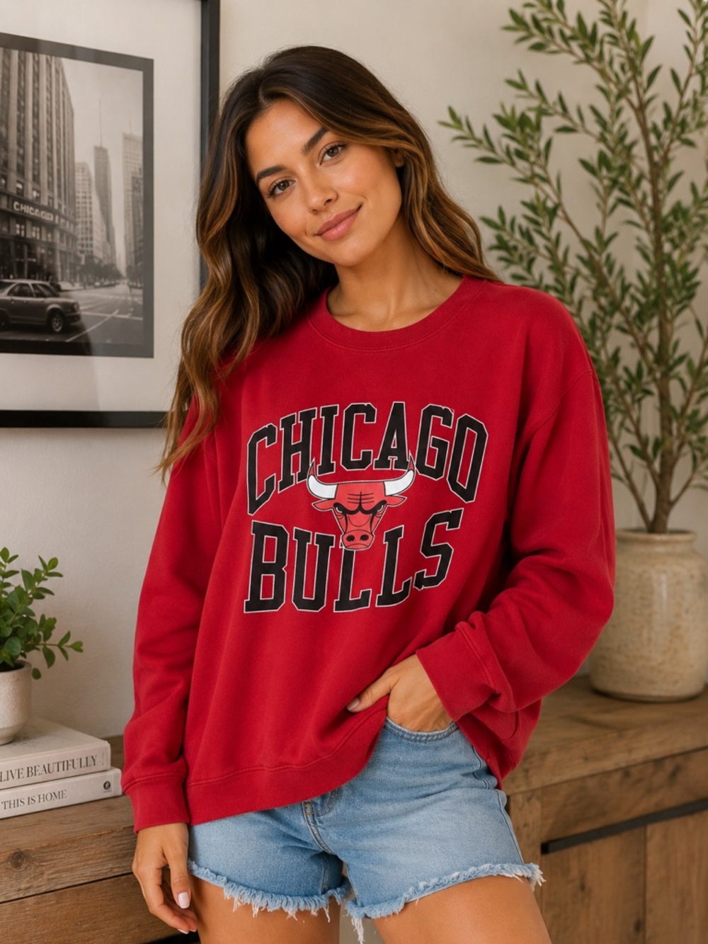 Chicago Bulls NBA Red Crewneck Sweatshirt | Size Medium
